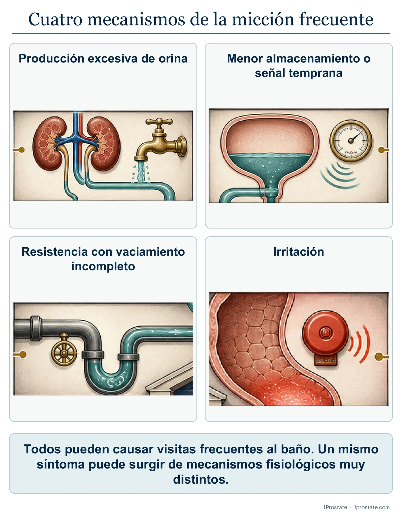 Cuatro mecanismos de la micción frecuente