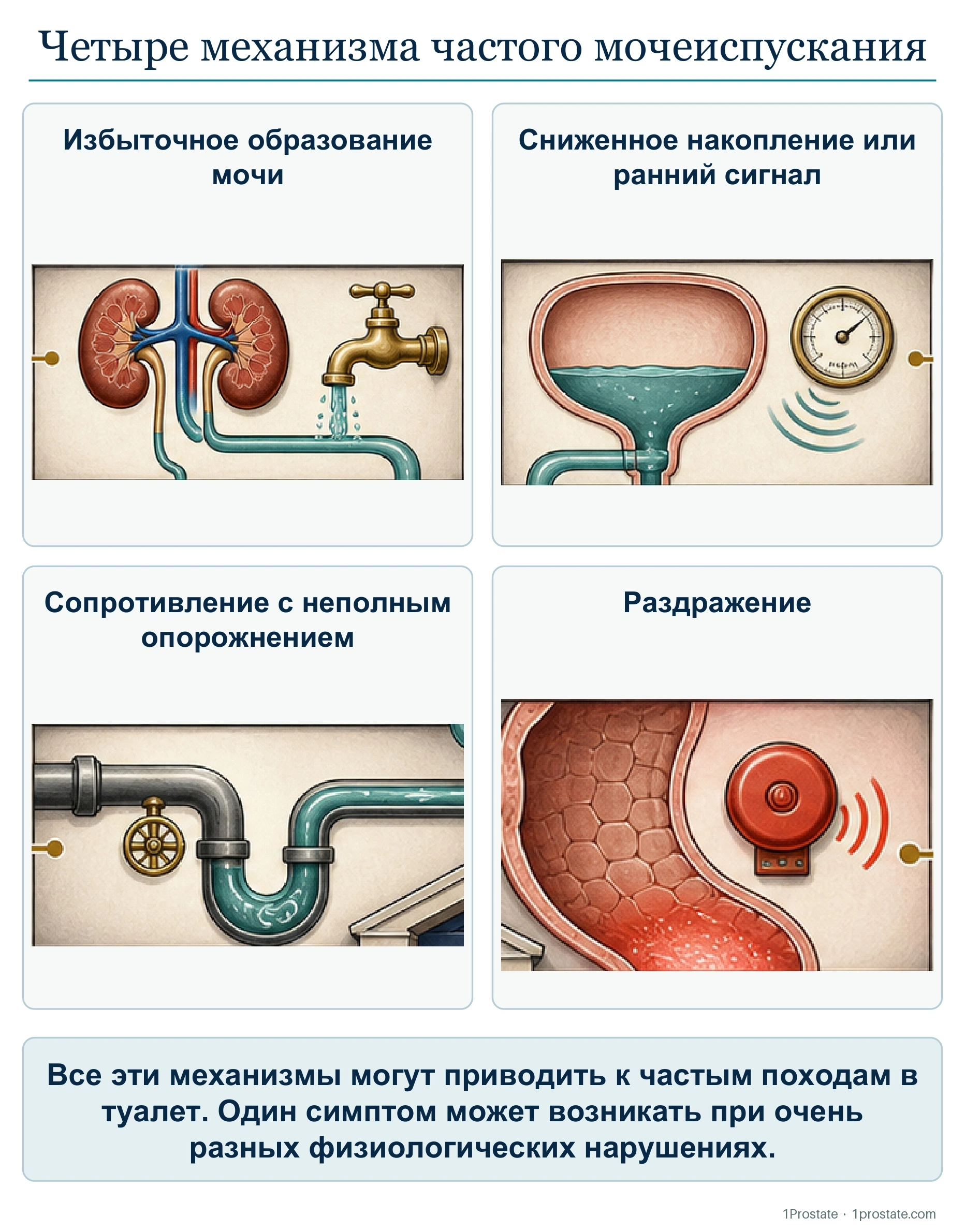 Четыре механизма частого мочеиспускания